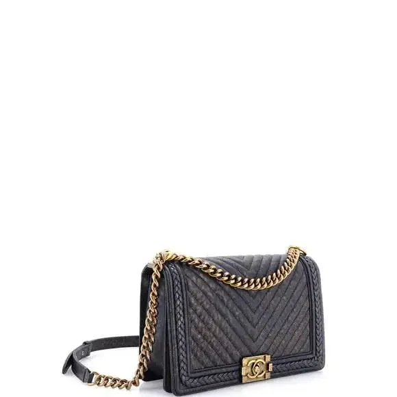 Braided Boy Flap Bag Patinated Chevron #205365C40B Shoulder Bags